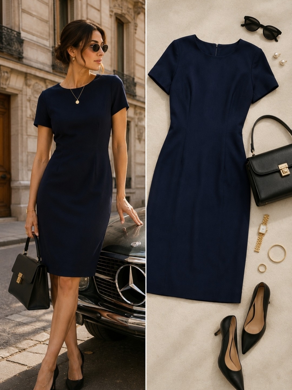 Vintage Hamells Navy Sheath Dress | Quiet Luxury Timeless Career Capsule Midi